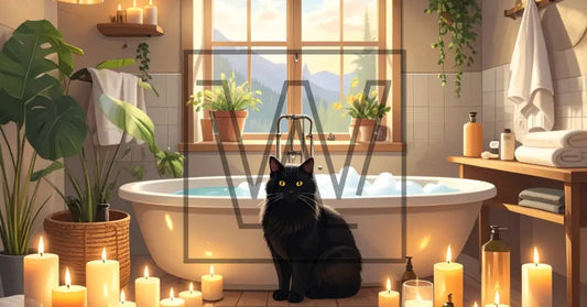 Candlelit Cat Bathroom Art Print | Digital Download & Physical Print - Artwork